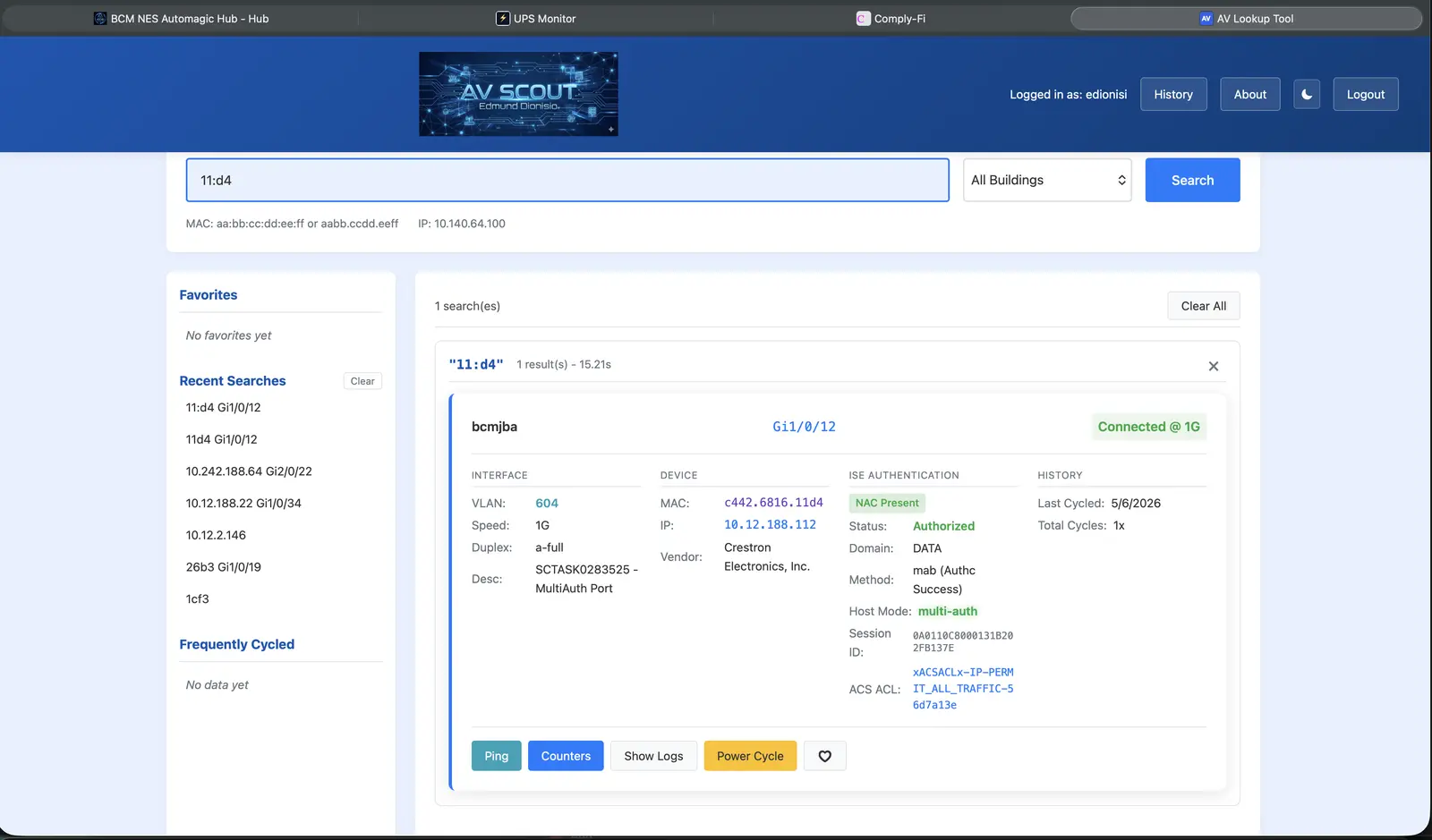 Sanitized AV Scout device result and interface evidence
